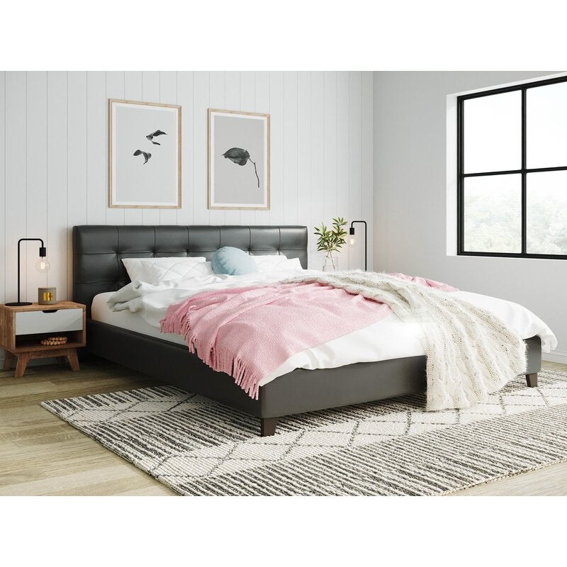 Jackson Black Pu Leather Bed Frame In, Queen Pu Leather Bed Frame