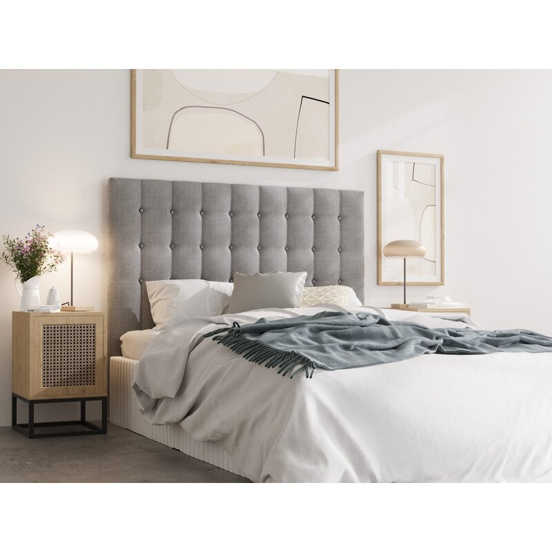 Grey material bed deals head