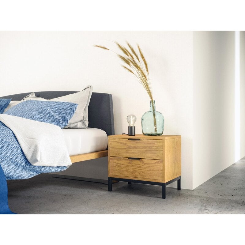 Buy Wooden Bedside Table with Metal Base - MyDeal