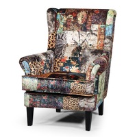 BT Bliss Patchwork Velvet Upholstered Timber Leg Wing Chair
