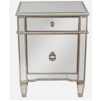 DA Antiqued Mirrored 1 Door 1 Drawer Bedside Table