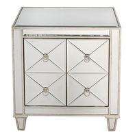 DA Bently Antiqued Mirrored Ribbed 2 Door Bedside Table
