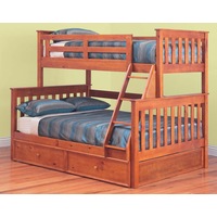 Awesome Single Over Double (Trio) Bunk Bed With Matching Single Storage Trundle Bed - Teak
