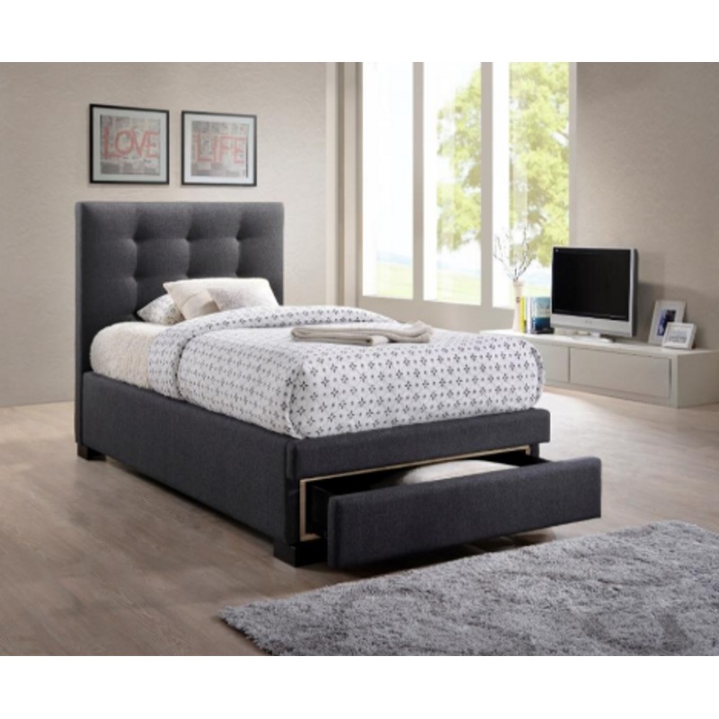 Buy King Single Turramurra Linen Fabric Bed With Bed End Drawer Dark