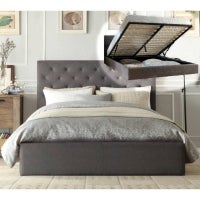 Devonshire Fabric King Single Bed Frame Grey w/ Trundle - MyDeal