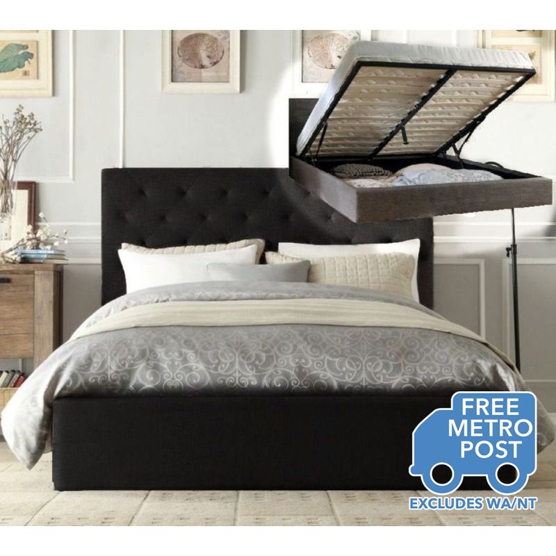 Buy Windsor King Fabric Bed Frame w/ Gas Lift Charcoal MyDeal