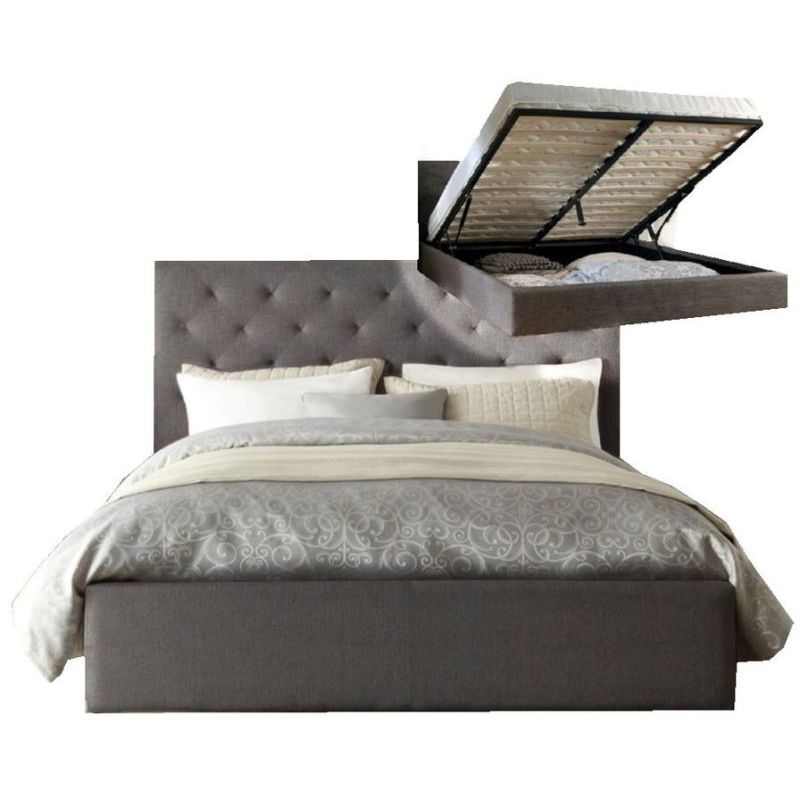 Windsor Double Fabric Bed Frame in Grey w/ Gas Lift