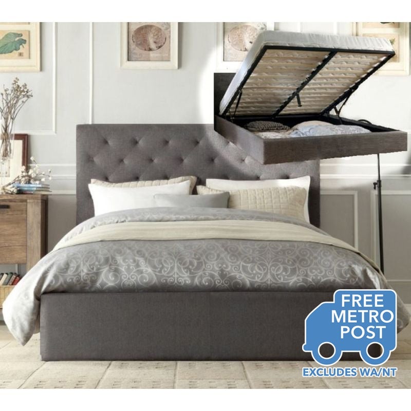 Windsor Queen Fabric Bed Frame in Grey w/ Gas Lift