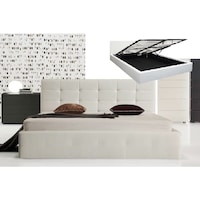 Fife King Size PU Leather Gas Lift Bed Frame in White