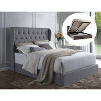 Italian Design Westminster King Gas Lift Ottoman Storage Bed Frame Fabric Grey