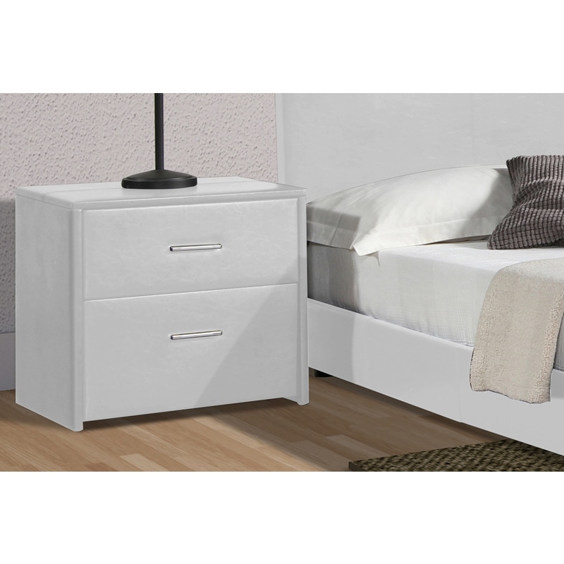 white leather bedside tables