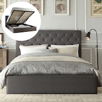 Windsor Fabric Gas Lift Storage Bed Frame 2 Colours