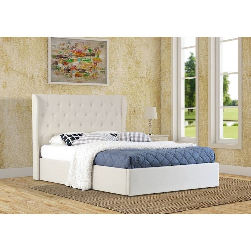Dudley Double Gas Lift Storage Fabric Bed Frame in Beige