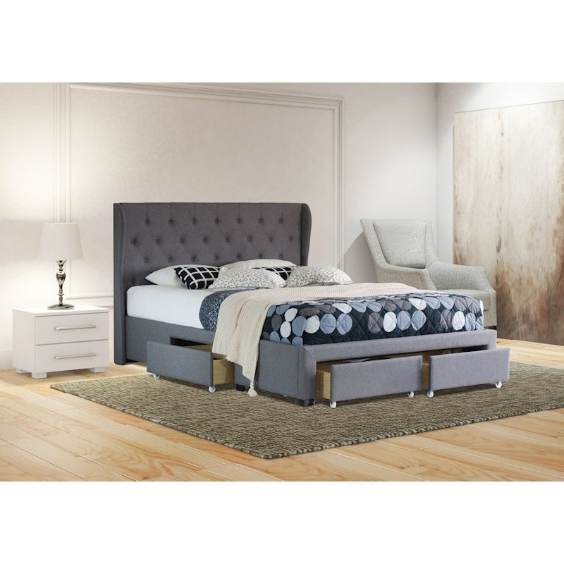 Dudley King Drawer Storage Fabric Bed Frame Charcoal
