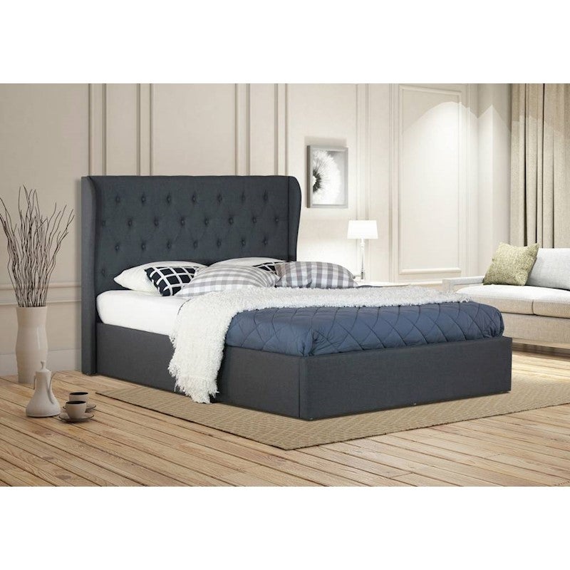 Dudley Queen Size Gas Lift Storage Fabric Bed Frame in Charcoal