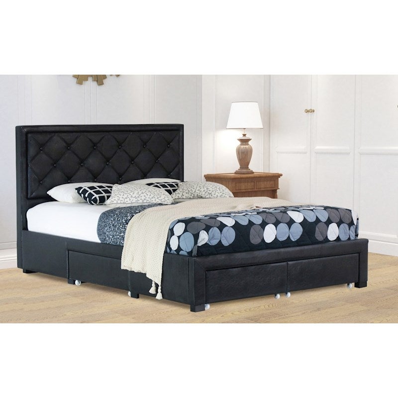 Maltravers Double Drawer Storage PU Leather Bed Frame Black
