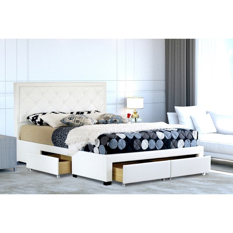 Maltravers Double Drawer Storage Pu, White Leather Bed Frame Double