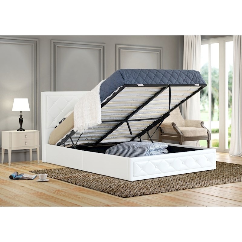 Buy Maltravers Double Gas Lift Storage PU Leather Bed Frame White MyDeal