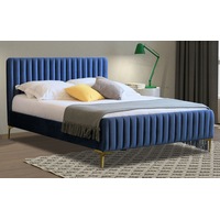 Modern Classic Alissa Double Velvet Bed Frame Blue with Gold Legs