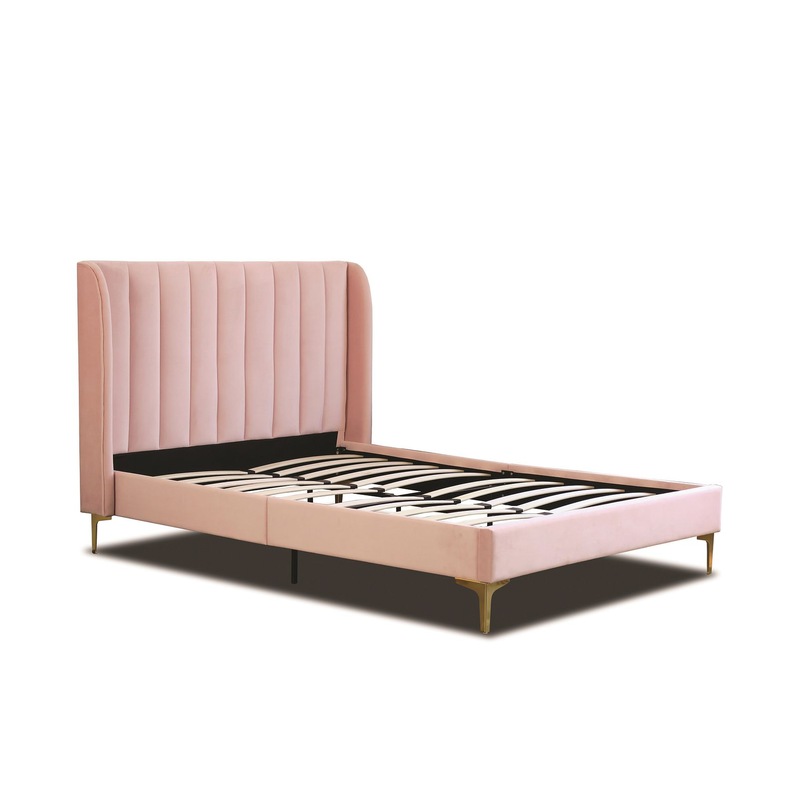 Buy Modern Classic Herman King Single Velvet Bed Frame Pink with Gold
