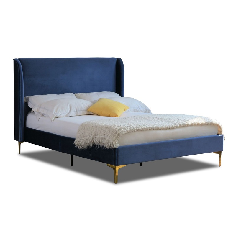 Buy Modern Classic Olivia King Single Velvet Bed Frame Blue with Gold
