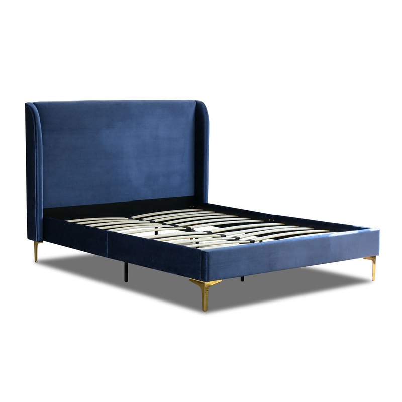Buy Modern Classic Olivia King Single Velvet Bed Frame Blue with Gold