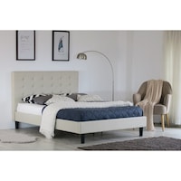 Albany Button King Single Bed Frame Fabric Beige