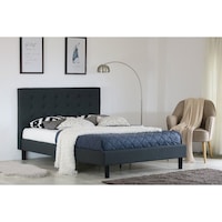 Albany Button King Single Bed Frame Fabric Charcoal