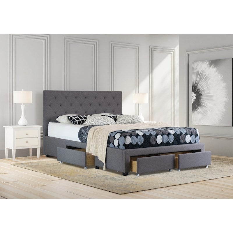 Windsor Double Drawer Storage Fabric Bed Frame Charcoal