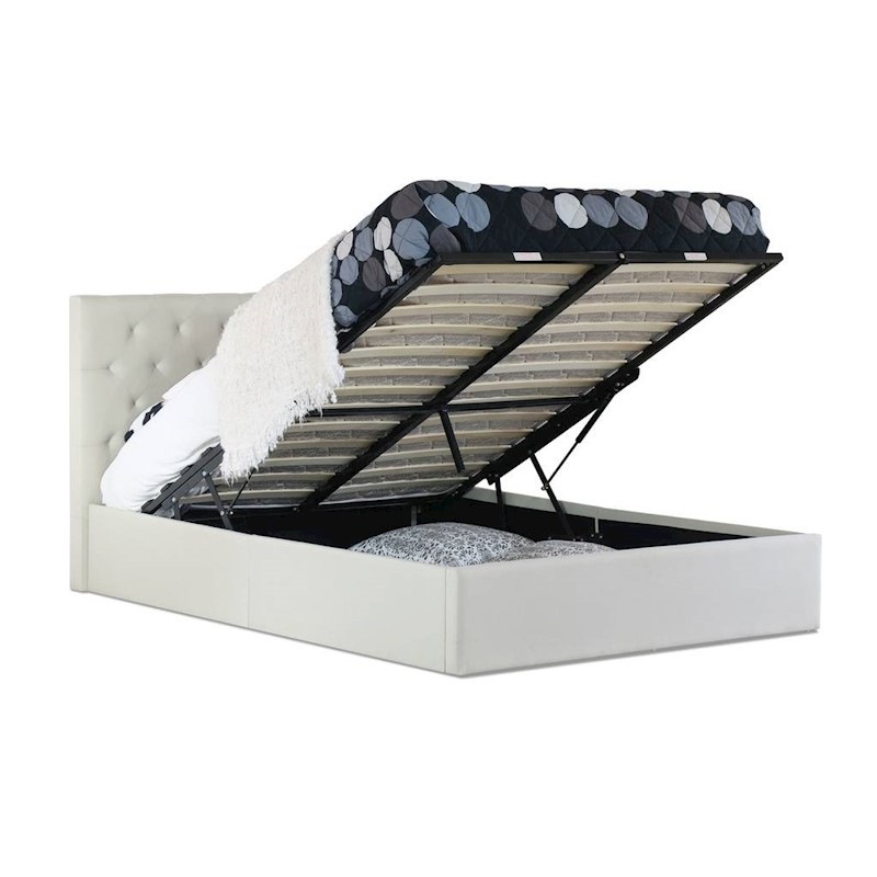 Buy Windsor Double Gas Lift Storage Fabric Bed Frame in Beige MyDeal