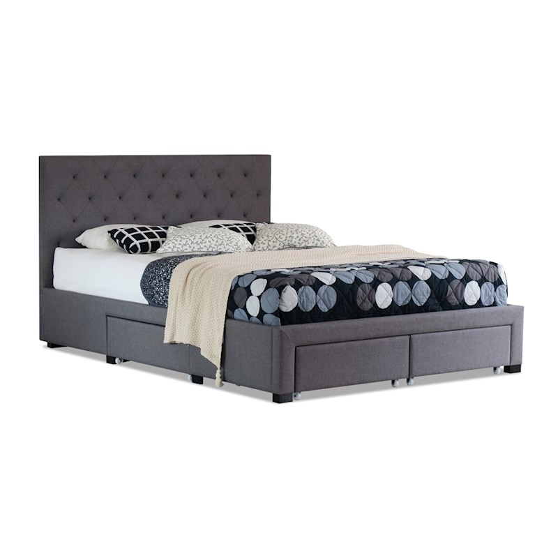 Buy Windsor Queen Drawer Storage Fabric Bed Frame Grey - MyDeal