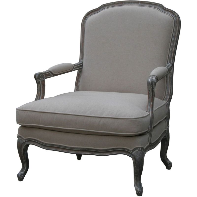 Louis Xv Whitewash Upholstered Bedroom, Upholstered Bedroom Chair With Arms