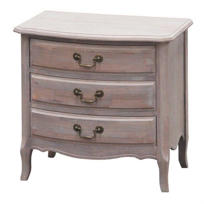 Cherilyn Whitewash Wooden Bedside Table w 3 Drawers