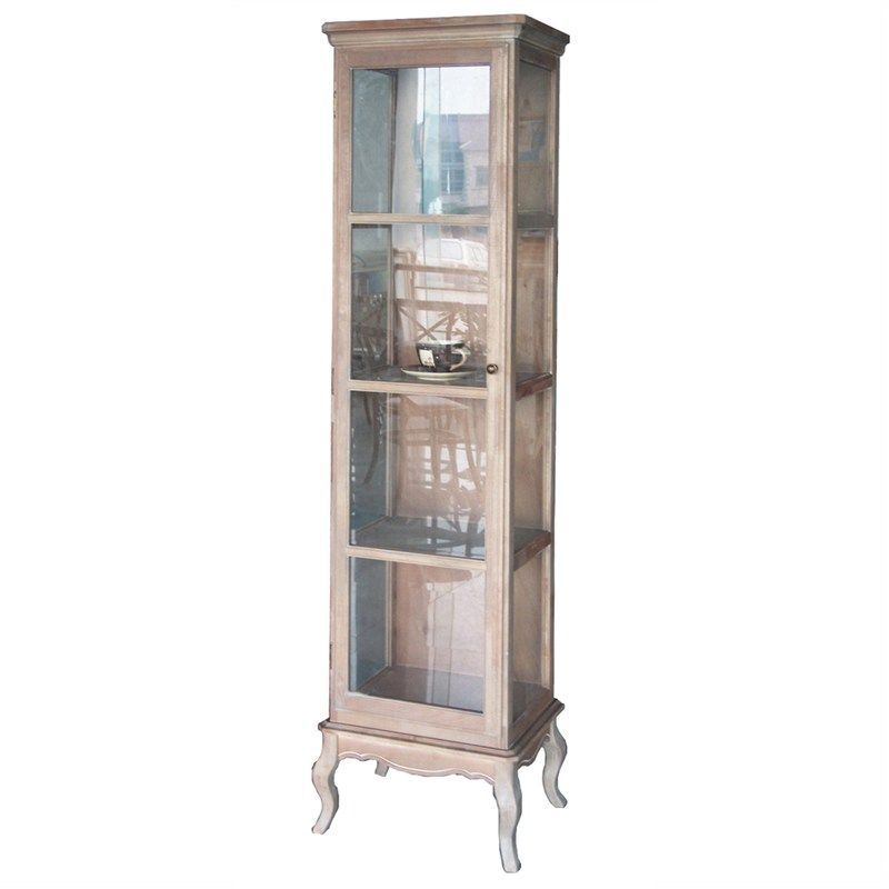 Cherilyn Whitewash Glass Wood Display Cabinet Case