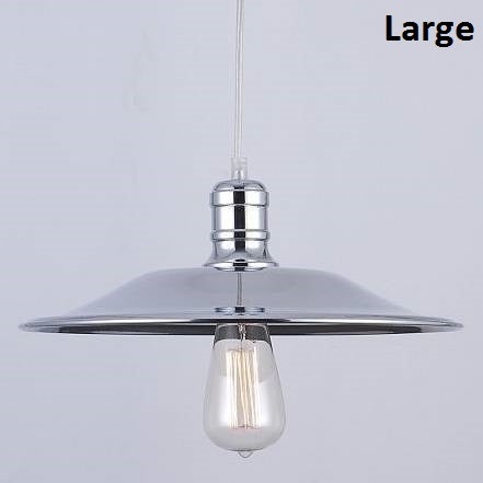 Large Chrome Dish Shade Hanging Pendant Light