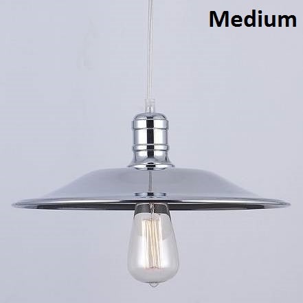 Medium Chrome Dish Shade Hanging Pendant Light