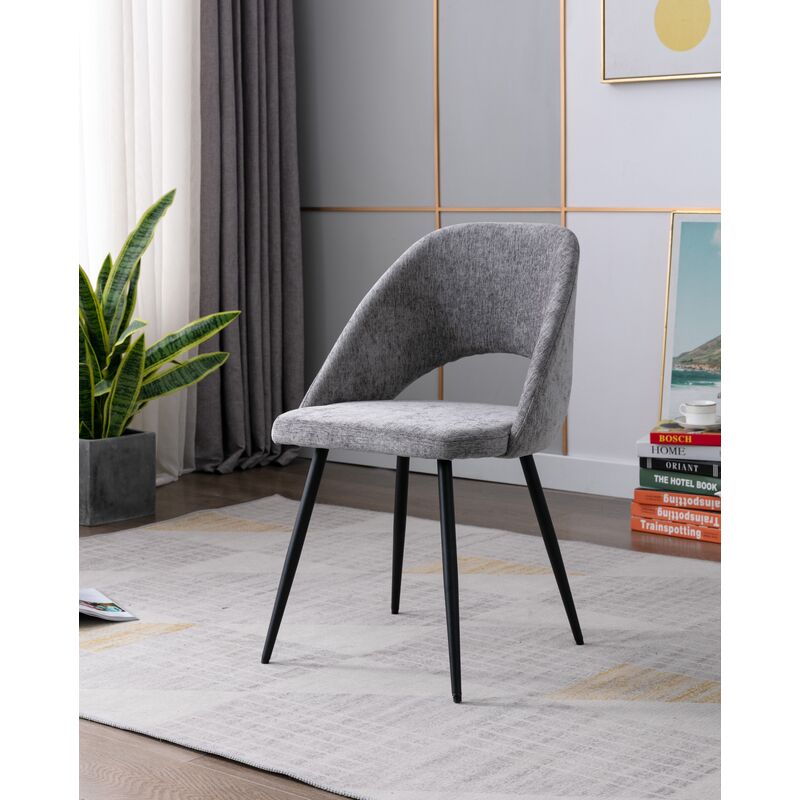 2 X Light Grey Fabric Upholstered Dining Chairs Metal Legs