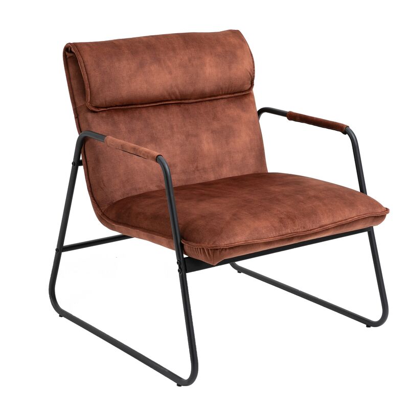 Amber Brown Polyester Upholstered Armchair Lounge Chair with Sled Base