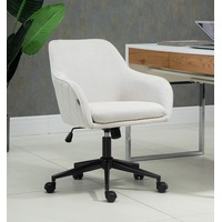 Beige Linen Fabric Upholstered Office Chair Home Office Chair Black Base