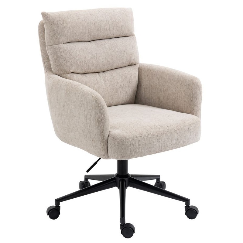 Buy Beige Linen Fabric Upholstered Padded Office Chair Home Office