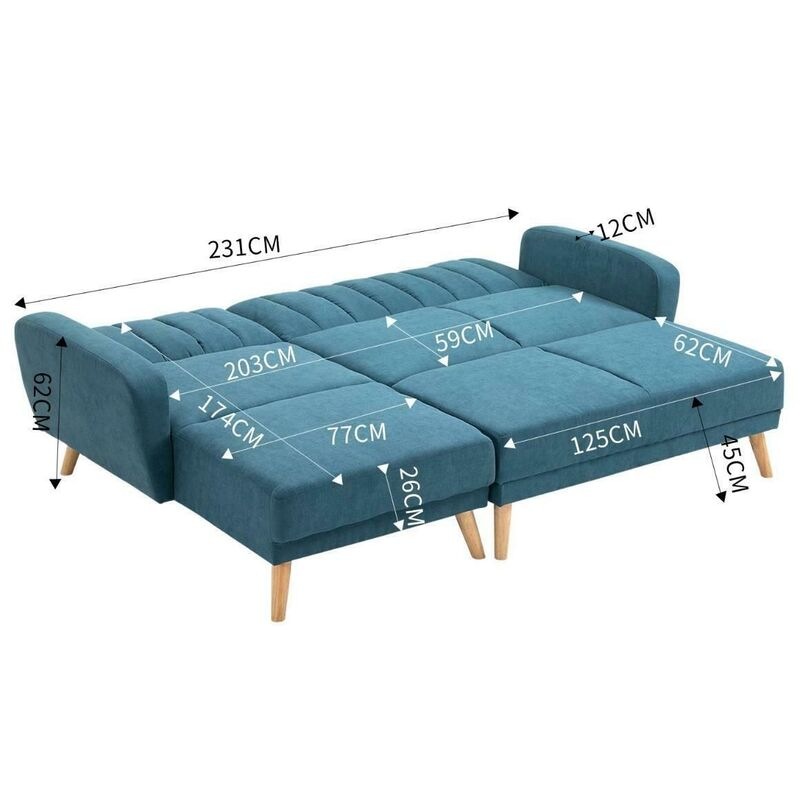 Buy Blue Fabric LShape 5 Seater Sofa Bed Lounge Suite with Chaise and