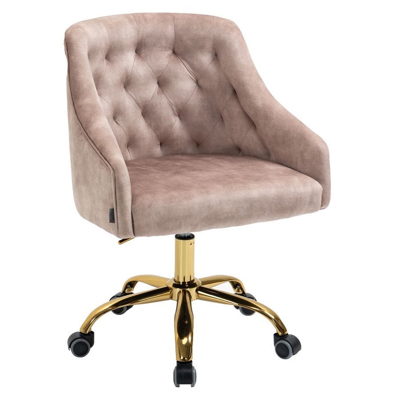 Buy Champagne Velvet Fabric Upholstered Tufted Home Office Chair Gold