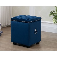 Cubix Blue Fabric Storage Ottoman Tufted Blanket Box Foot Stool Studs and Rings
