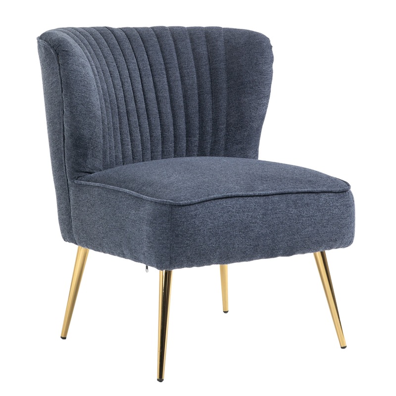 Buy Deep Blue Linen Slipper Accent Chair Lounge Chair Linen Fabric ...