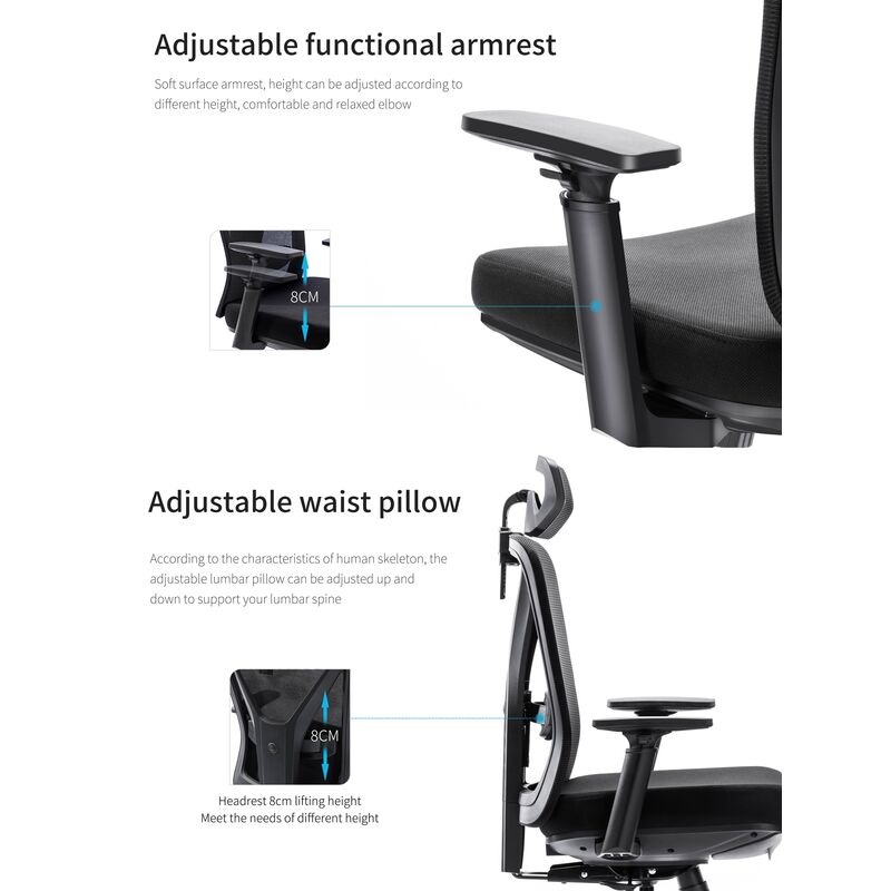 Buy Ergonomic Office Chair Black Mesh High Back Headrest Telescopic