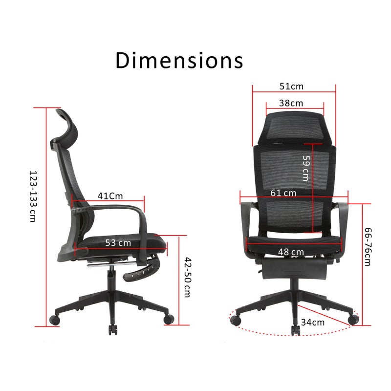 Ergonomic Office Chair Black Mesh High Back Headrest Telescopic