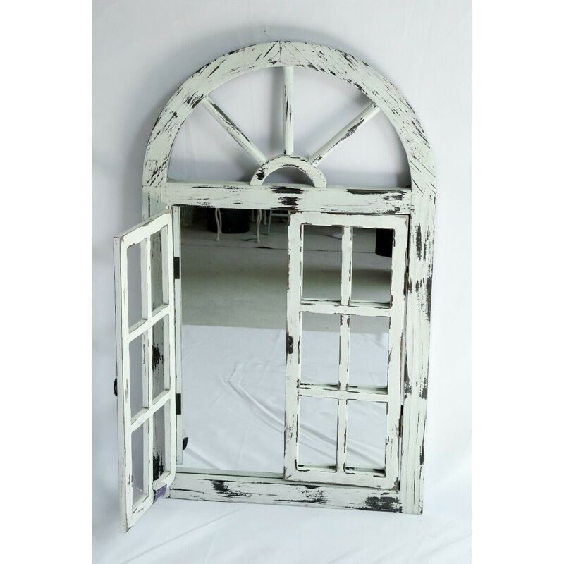 French Provincial Rustic Wooden Arch Wall Window Mirror Indoor Outdoor