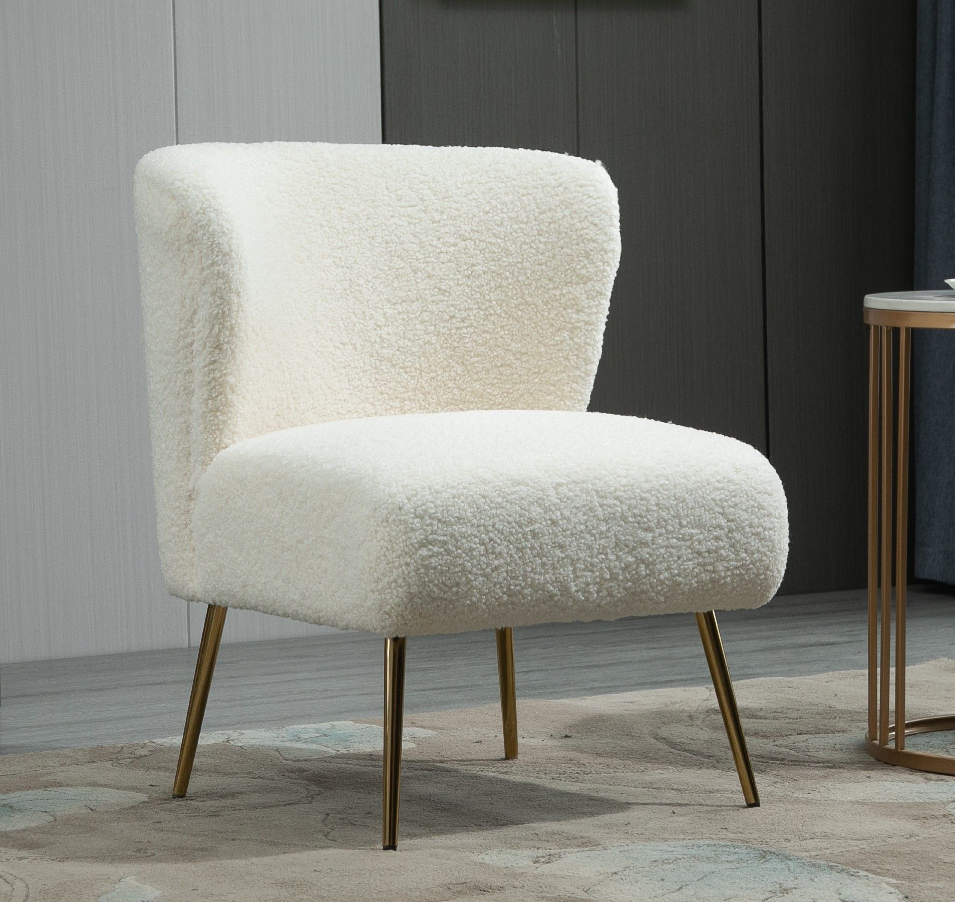 Imitation Lamb Skin Occational Chair Accent Chair Slipper Chair Golden Legs