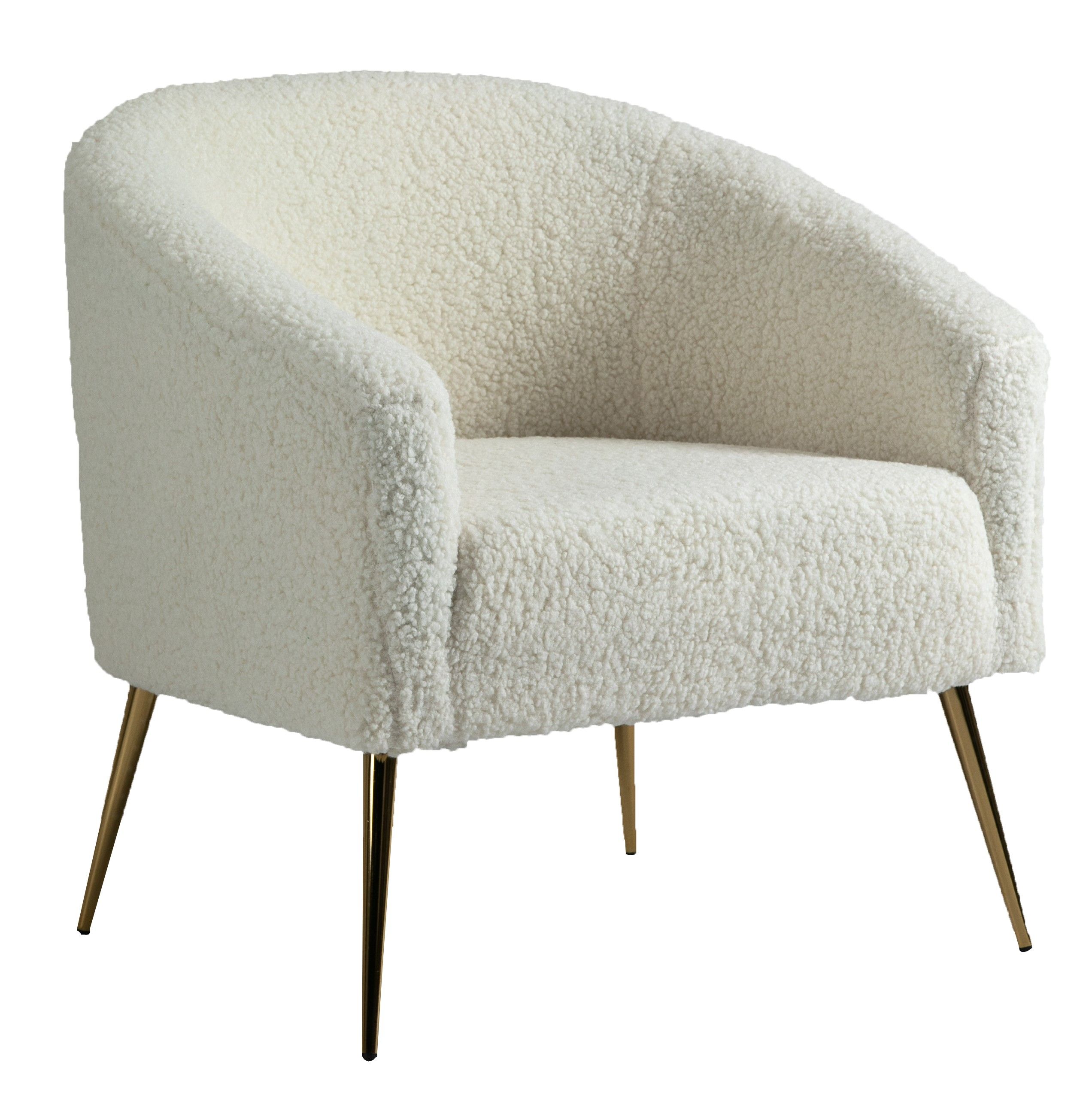 Imitation Lambskin Upholstered White Armchair Lounge Chair Armchair Single Sofa