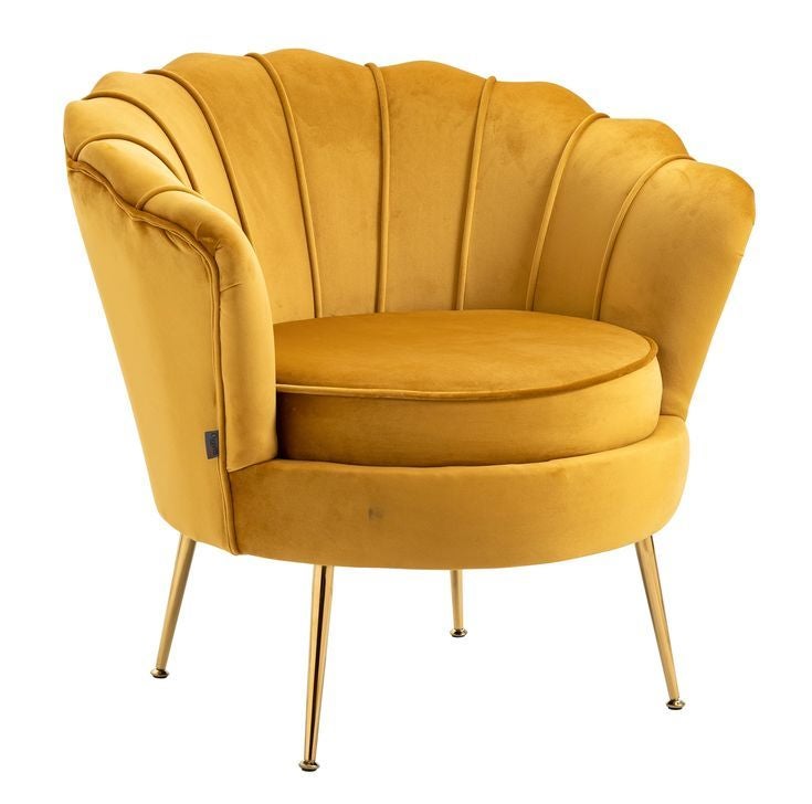 Mustard Yellow Velvet Shell Armchair Lounge Chair Accent Retro Armchair Gold Leg